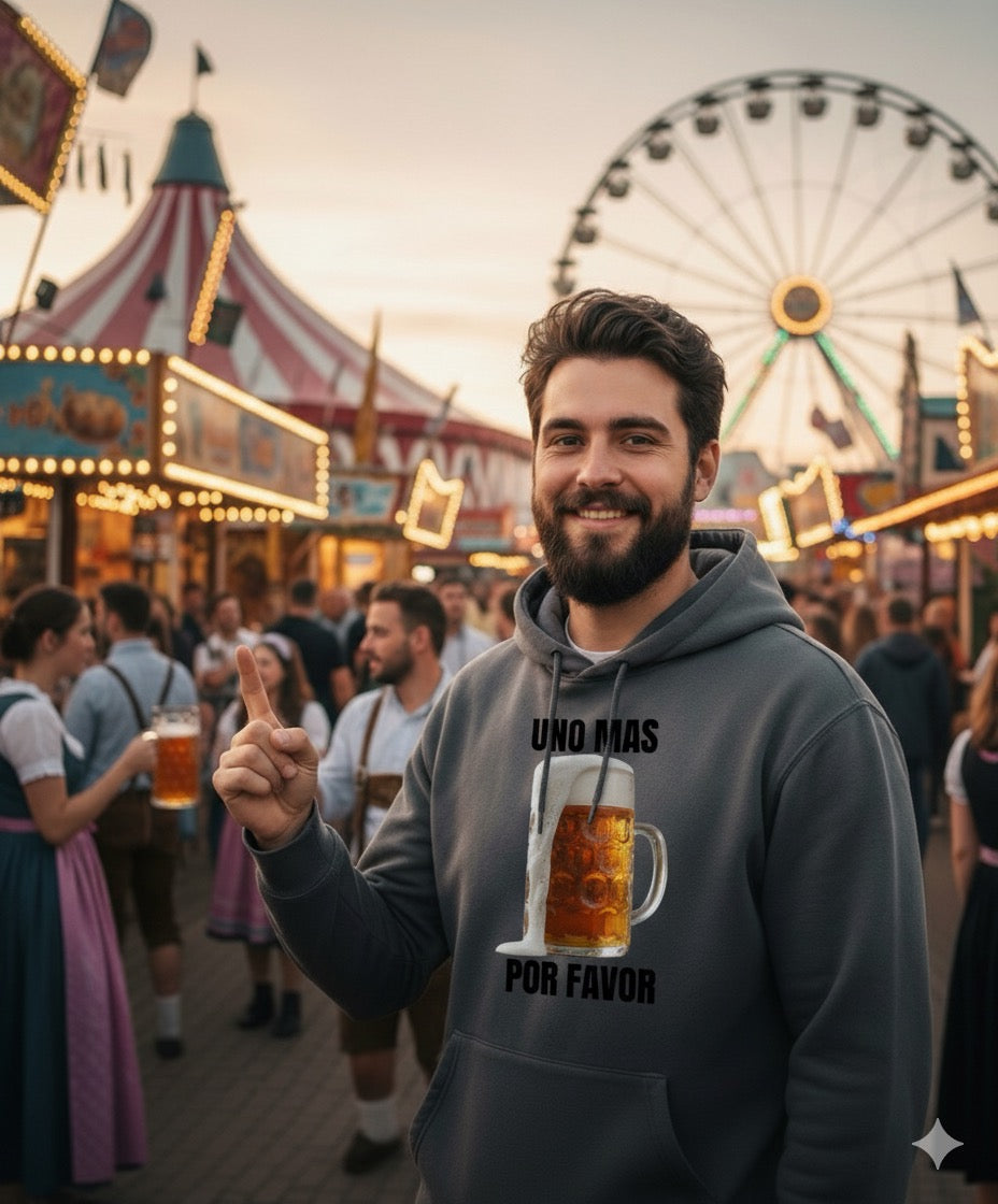Hoodie „Uno Mas Por Favor“ – Lustiges Biermotiv für Party, Urlaub & gute Laune